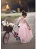 Pink Lace High Low Flower Girl Dress With Floral Sash